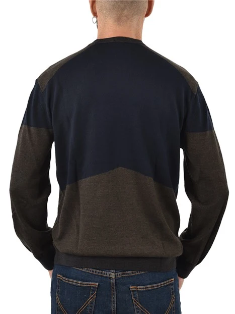 MAGLIA GIROCOLLO BICOLORE IN MISTO LANA UOMO MARRONE