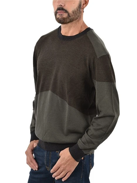 MAGLIA GIROCOLLO BICOLORE IN MISTO LANA UOMO BEIGE