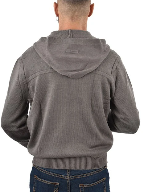MAGLIA CON ZIP E CAPPUCCIO IN MISTO LANA UOMO GRIGIO