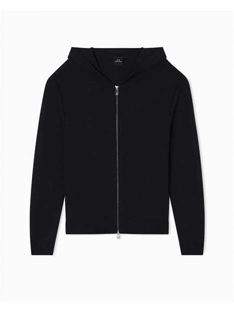 CARDIGAN CON ZIP E CAPPUCCIO UOMO NERO
