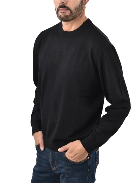 MAGLIA GIROCOLLO CON COLLO E POLSINI A COSTINE UOMO NERO