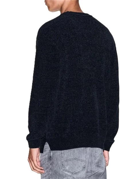 MAGLIA GIROCOLLO  IN MISTO LANA CON TRAMA IN RILIEVO UOMO BLU