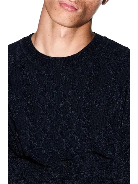 MAGLIA GIROCOLLO  IN MISTO LANA CON TRAMA IN RILIEVO UOMO BLU