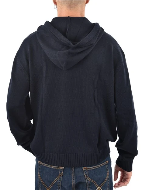 MAGLIA GIROCOLLO CON CAPPUCCIO E DETTAGLI IN MAGLIA UOMO BLU