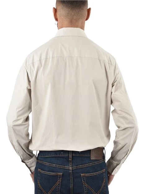 CAMICIA CON LOGO RICAMATO E COLLO CLASSICO UOMO BEIGE