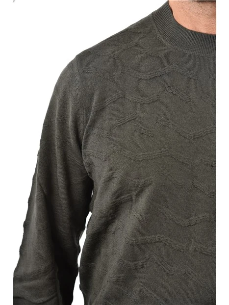 MAGLIA GIROCOLLO IN MISTO LANA CON LAVORAZIONE ONDULATA UOMO GRIGIO