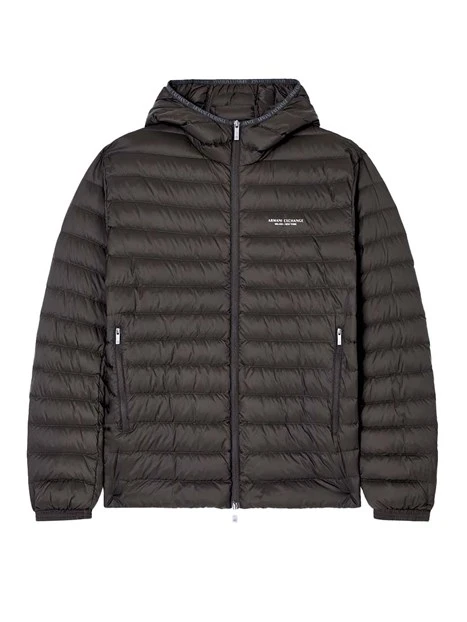 PIUMINO CON CAPPUCCIO E TRAPUNTATURA ORIZZONTALE UOMO MARRONE