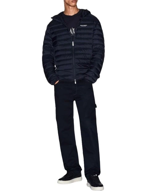 PIUMINO CON ZIP E TRAPUNTATURA ORIZZONTALE UOMO BLU