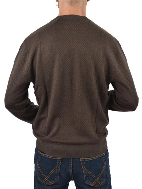MAGLIA GIROCOLLO CON BORDI A COSTINE UOMO MARRONE