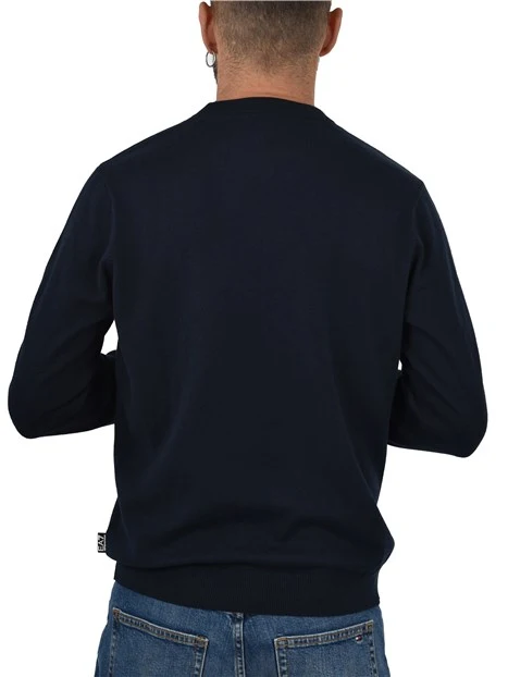MAGLIA GIROCOLLO MISTO LANA CON BORDI A COSTINE UOMO BLU