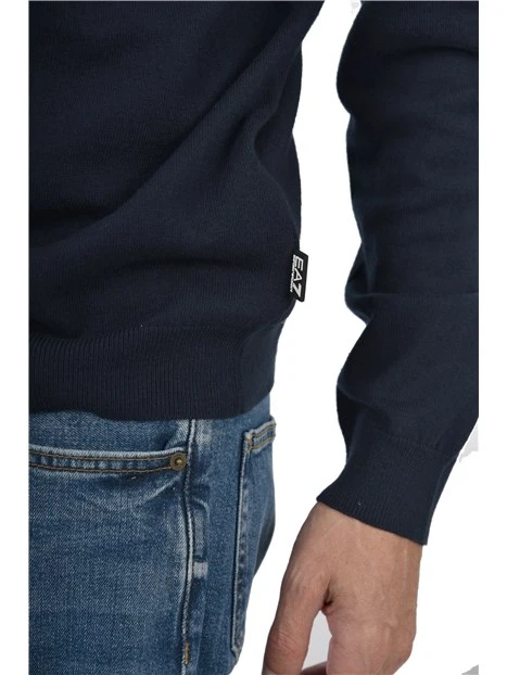 MAGLIA GIROCOLLO MISTO LANA CON BORDI A COSTINE UOMO BLU