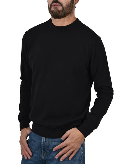MAGLIA GIROCOLLO MISTO LANA CON BORDI A COSTINE UOMO NERO