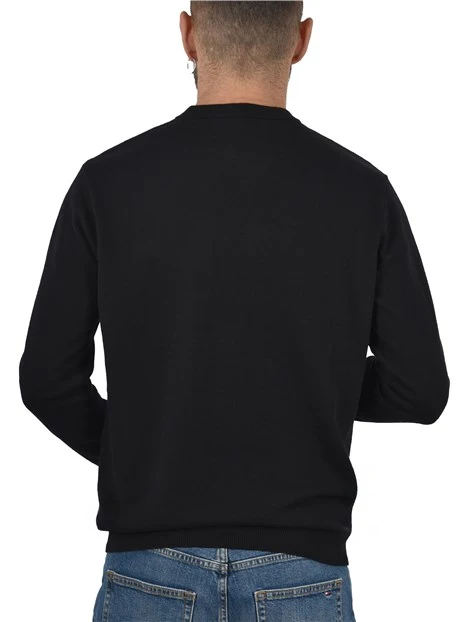 MAGLIA GIROCOLLO MISTO LANA CON BORDI A COSTINE UOMO NERO