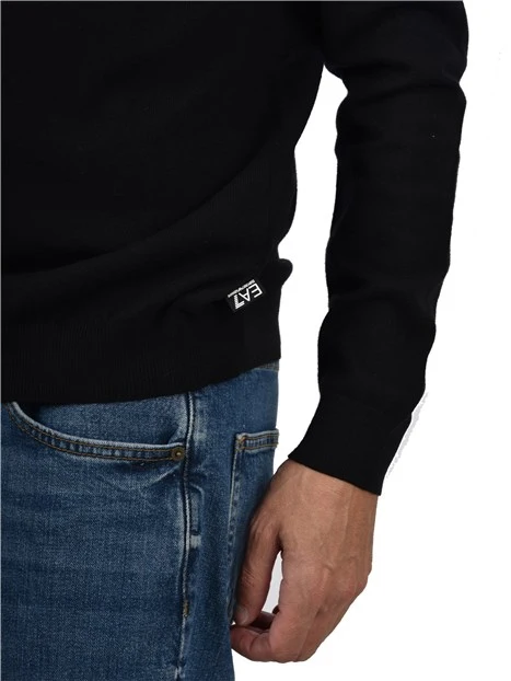 MAGLIA GIROCOLLO MISTO LANA CON BORDI A COSTINE UOMO NERO