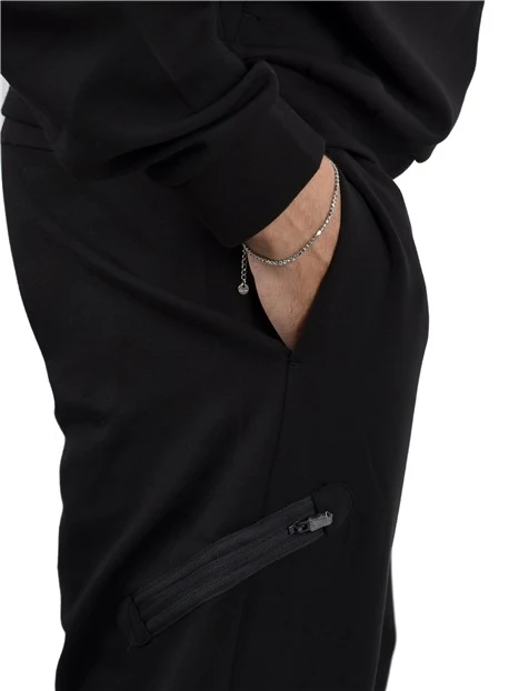 TUTA CON LOGO E TASCHE A CERNIERA SU FELPA UOMO NERO