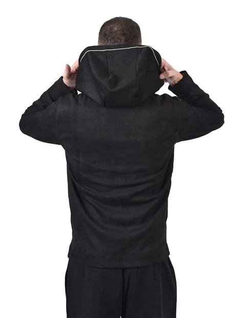 FELPA CON ZIP E CAPPUCCIO CON LOGO APPLICATO UOMO NERO