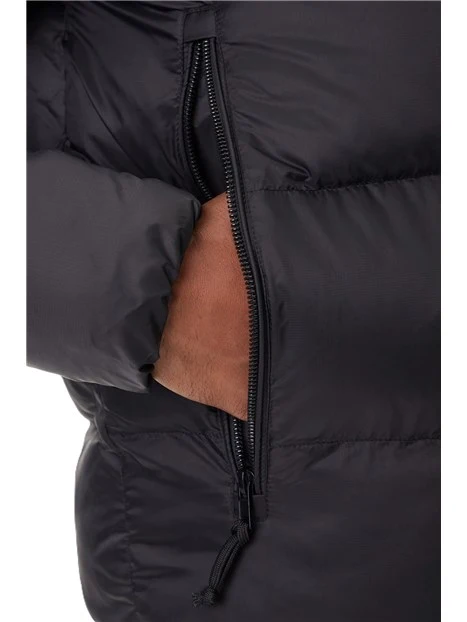 PIUMINO CON CAPPUCCIO E RIFINITURA LUCIDA UOMO NERO