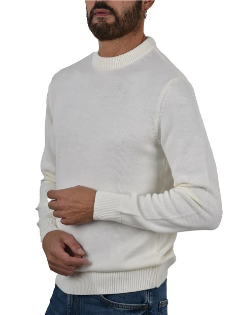 MAGLIA GIROCOLLO A COSTINE E LOGO SUL LATO POSTERIORE UOMO BIANCO