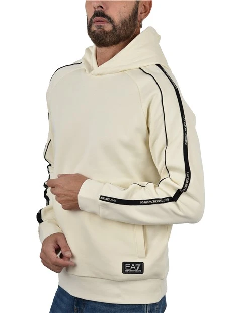 FELPA CON CAPPUCCIO CON BANDE LOGATE UOMO BIANCO