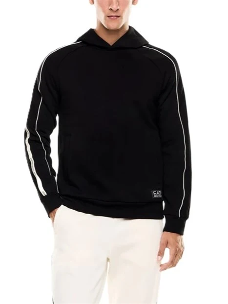 FELPA CON CAPPUCCIO CON BANDE LOGATE UOMO NERO