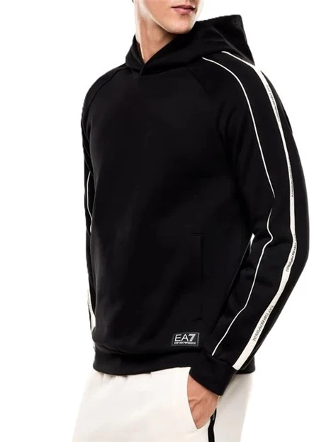 FELPA CON CAPPUCCIO CON BANDE LOGATE UOMO NERO