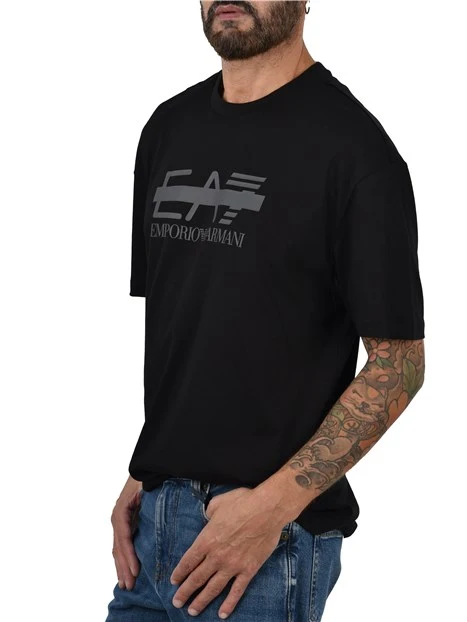 T-SHIRT MANICA CORTA CON LOGO A CONTRASTO SUL PETTO UOMO NERO