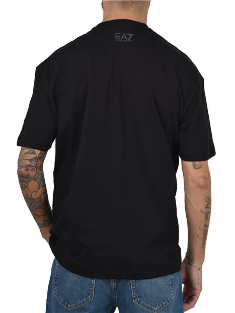 T-SHIRT MANICA CORTA CON LOGO A CONTRASTO SUL PETTO UOMO NERO
