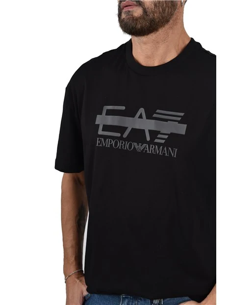 T-SHIRT MANICA CORTA CON LOGO A CONTRASTO SUL PETTO UOMO NERO