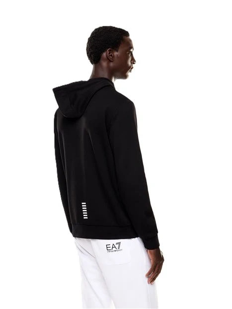 FELPA CON ZIP CAPPUCCIO E LOGO A CONTRASTO UOMO NERO