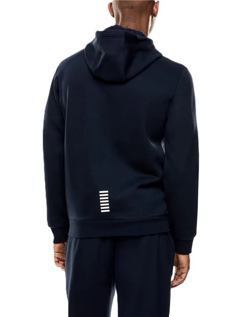 FELPA CON ZIP CAPPUCCIO E LOGO A CONTRASTO UOMO BLU