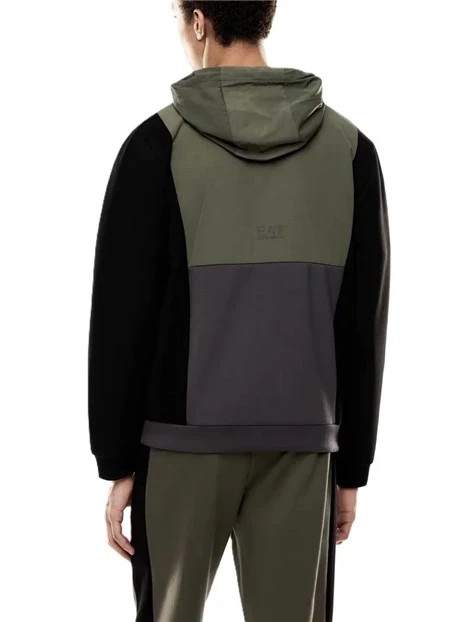 FELPA CON ZIP CAPPUCCIO  E LOGO UOMO VERDE