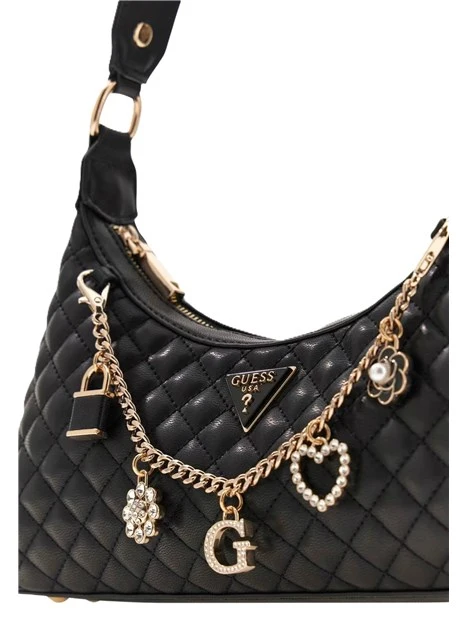 BORSA A SPALLA CON DETTAGLI METALLICI E CHARM DONNA NERO