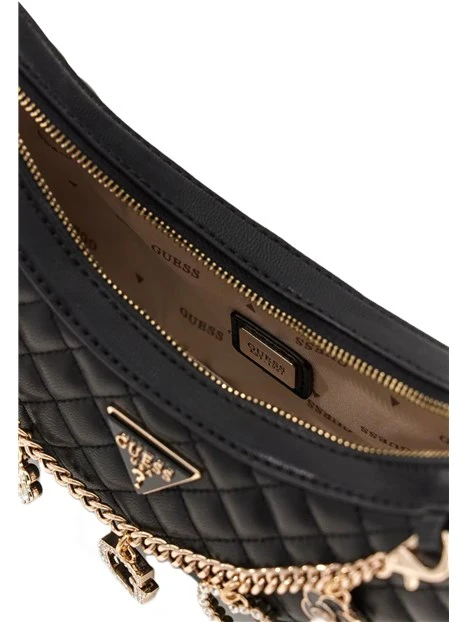 BORSA A SPALLA CON DETTAGLI METALLICI E CHARM DONNA NERO