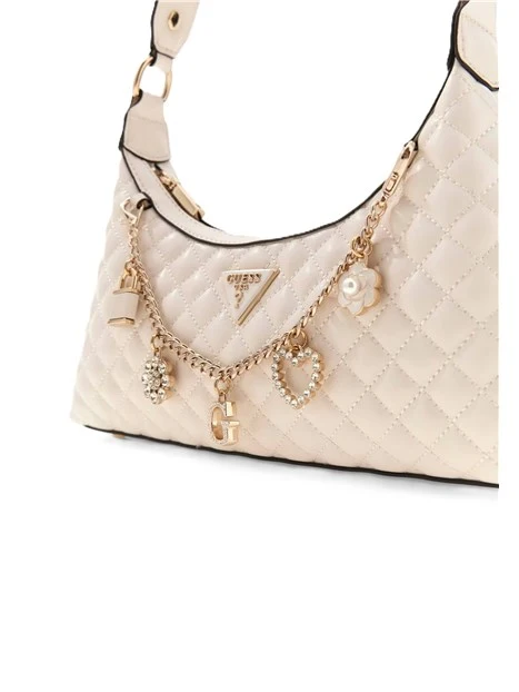 BORSA A SPALLA CON DETTAGLI METALLICI E CHARM DONNA BIANCO