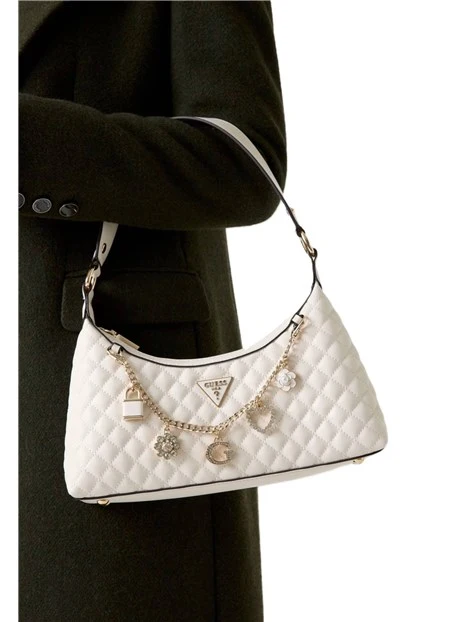 BORSA A SPALLA CON DETTAGLI METALLICI E CHARM DONNA BIANCO