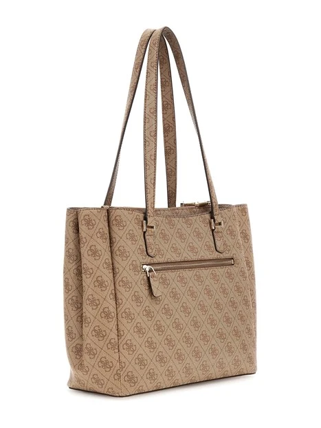 BORSA A SPALLA CON STAMPA LOGO E CHARM DONNA BEIGE