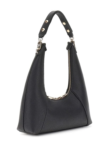 BORSA A SPALLA IN SIMILPELLE CON LOGO E CHIUSURA A ZIP DONNA NERO