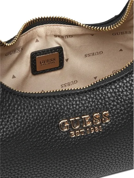 BORSA A SPALLA IN SIMILPELLE CON LOGO E CHIUSURA A ZIP DONNA NERO