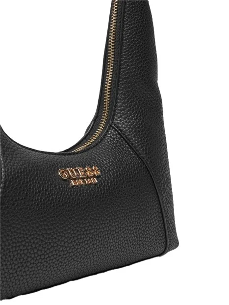 BORSA A SPALLA IN SIMILPELLE CON LOGO E CHIUSURA A ZIP DONNA NERO