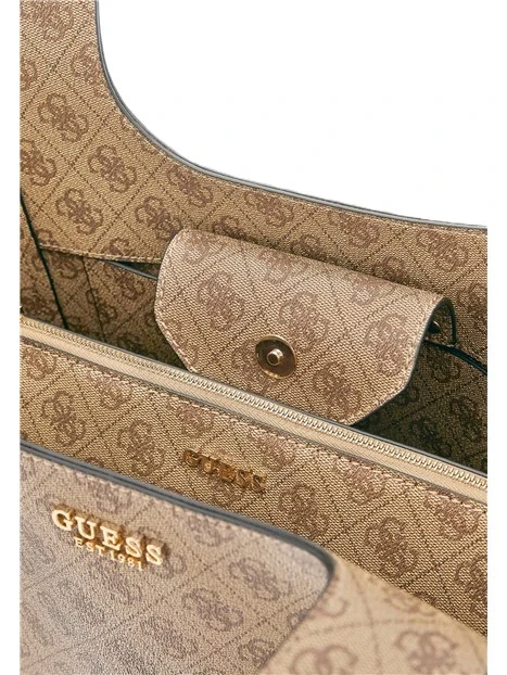 BORSA A SPALLA CON STAMPA LOGO E POCHETTE INTERNO DONNA BEIGE