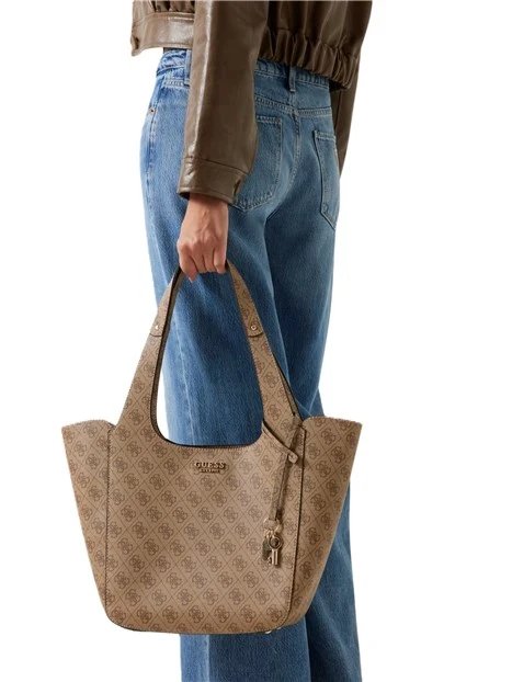 BORSA A SPALLA CON STAMPA LOGO E POCHETTE INTERNO DONNA BEIGE