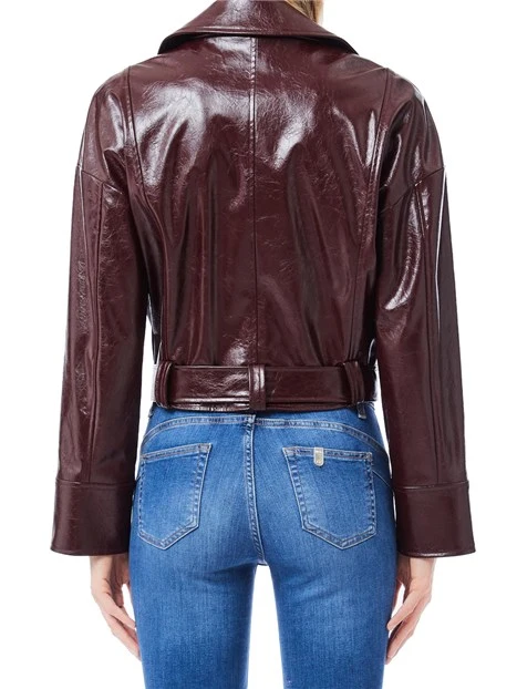 GIACCA IN PELLE BIKER DONNA MARRONE
