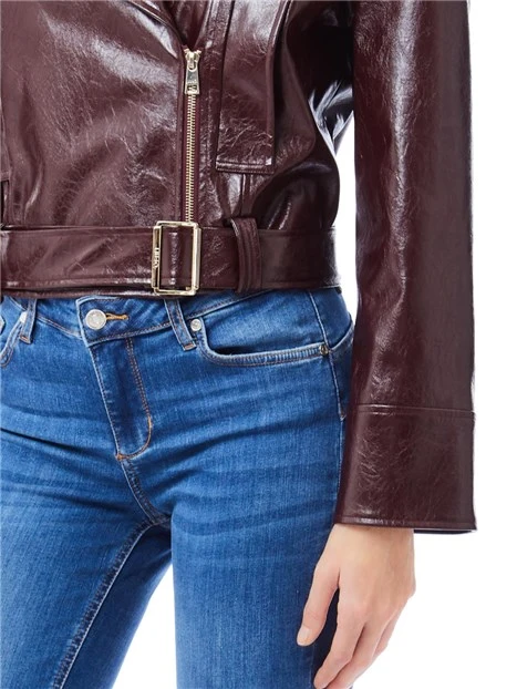 GIACCA IN PELLE BIKER DONNA MARRONE