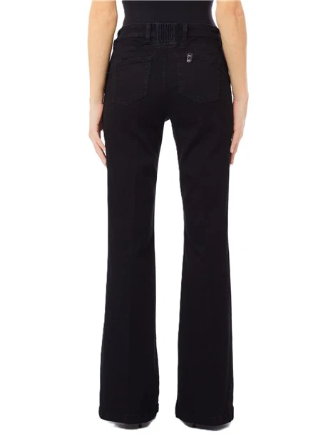JEANS A ZAMPA CON INSERTO ELASTICO DONNA NERO