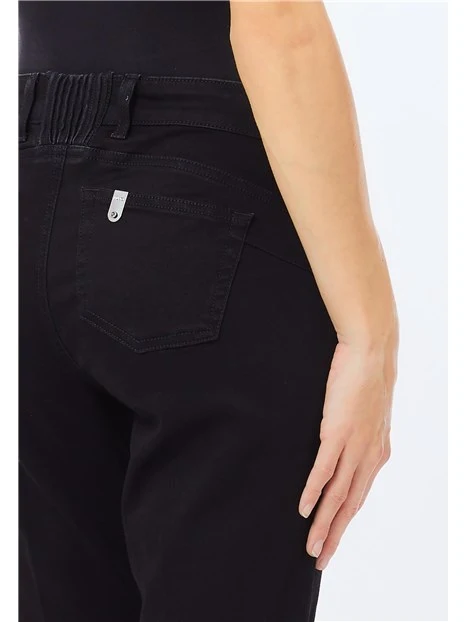 JEANS A ZAMPA CON INSERTO ELASTICO DONNA NERO