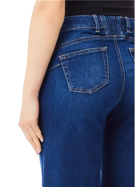 JEANS FLARE CON ELASTICO DONNA BLU