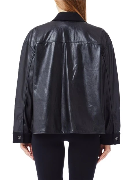 GIACCA IN ECOPELLE CON DETTAGLI IN TESSUTO DONNA NERO