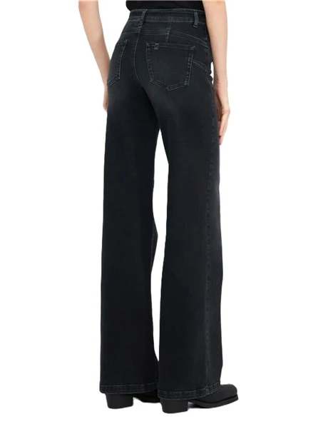 JEANS A ZAMPA CON CINTURA E FIBBIA DONNA NERO