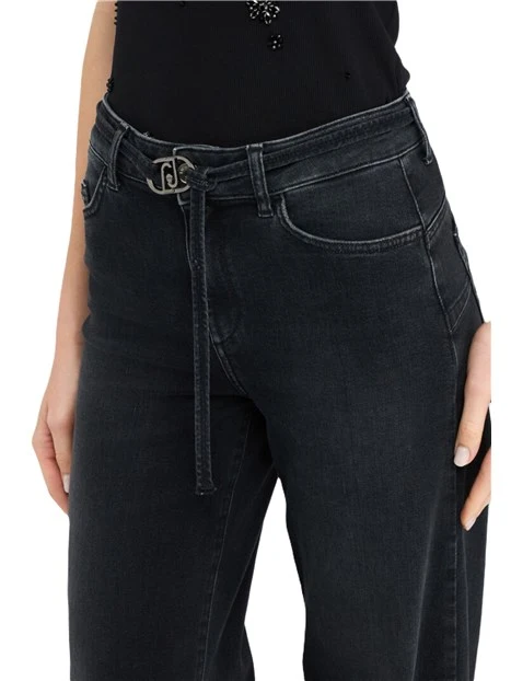 JEANS A ZAMPA CON CINTURA E FIBBIA DONNA NERO