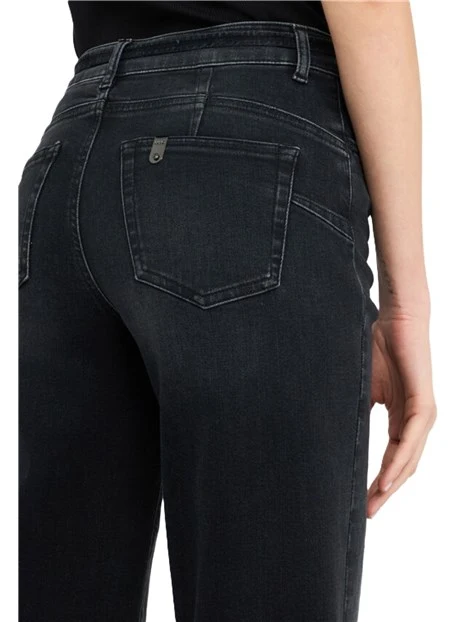 JEANS A ZAMPA CON CINTURA E FIBBIA DONNA NERO